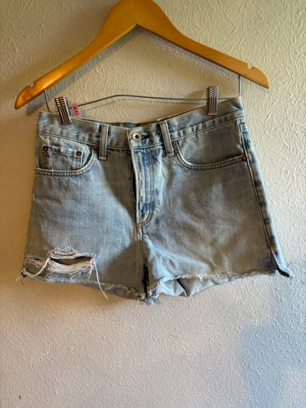 rag & bone Light Blue Distressed Denim Shorts